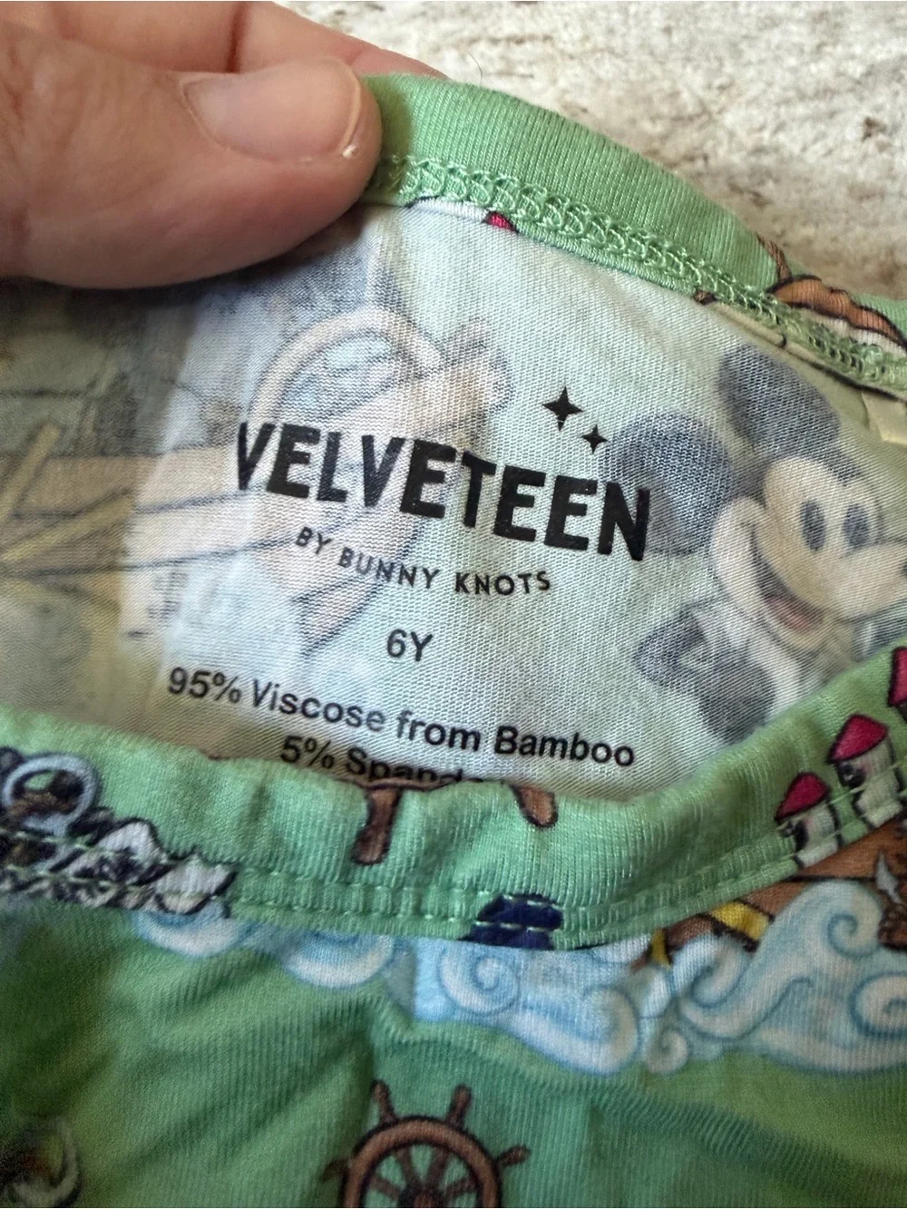 6Y - Velveteen Bunny Knots Bamboo Green Mickey Mouse Pajama Set - Kids